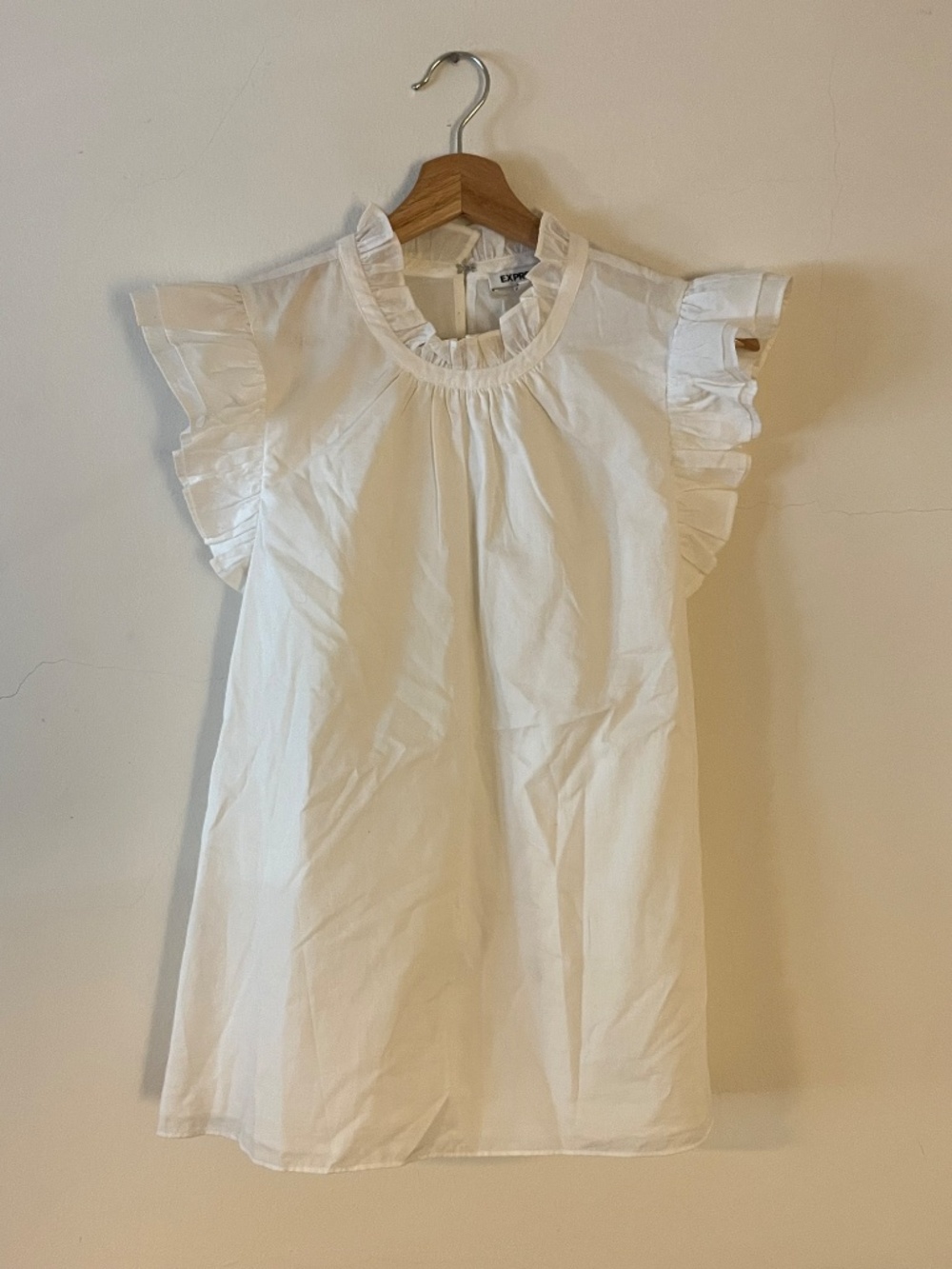 Express White Cotton Ruffle Neck Blouse